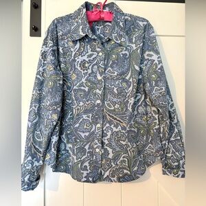Villager Blue Paisley Button Down Fitted Shirt with Stretch Size M